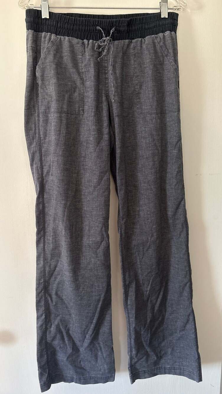 Prana 31" Mantra Hemp Blend Pants Women Small Relaxed Straight Leg Elastic Waist